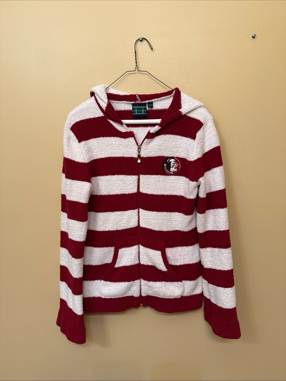 Striped Red & White Hooded Zip Sweater Cardigan